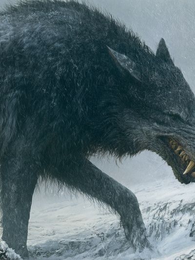 Dire Wolf in Snowstorm Poster. poster
