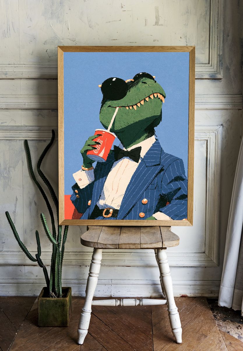 Crocodile in Suit Illustration Poster. — room view 1