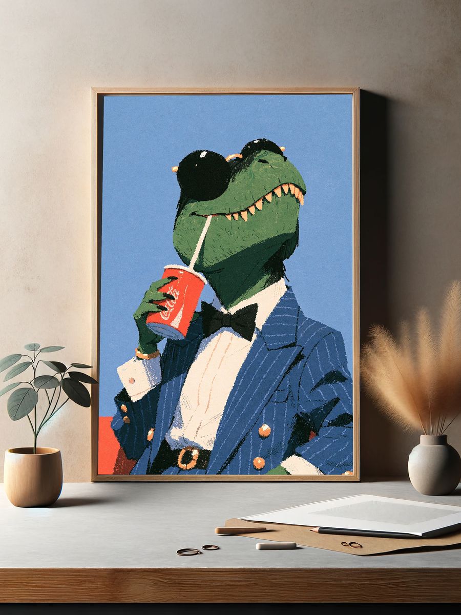 Crocodile in Suit Illustration Poster. — room view 2