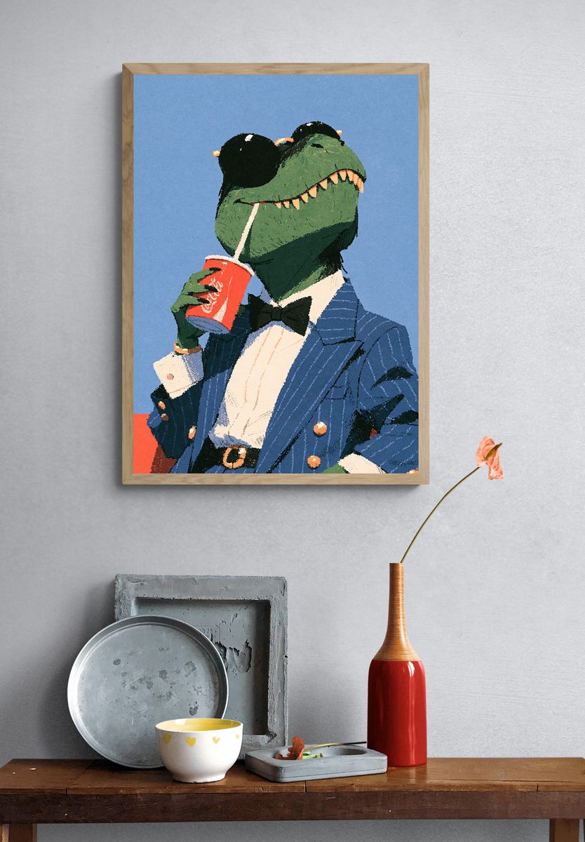Crocodile in Suit Illustration Poster. — room view 3