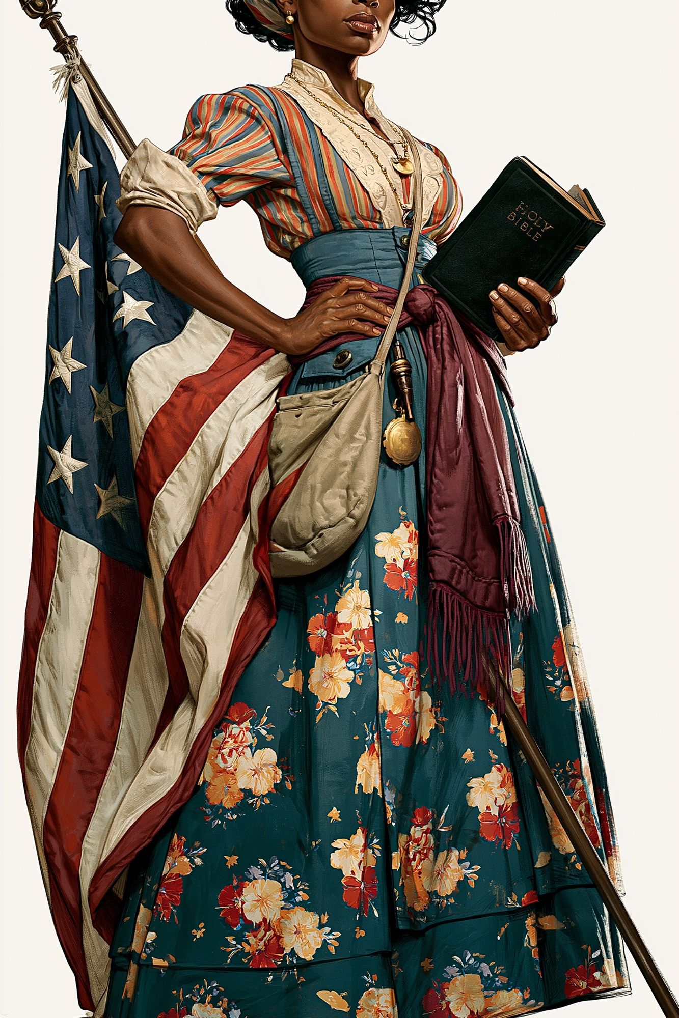 Patriotic Woman with Bible Illustration Poster. poster detail