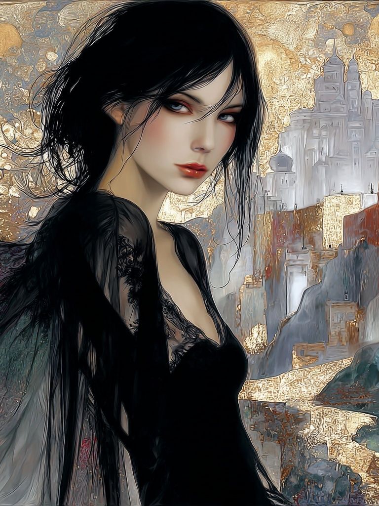 Gothic Woman Cityscape Illustration Poster. poster — illustration art