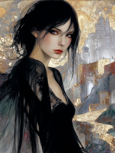 Gothic Woman Cityscape Illustration Poster.