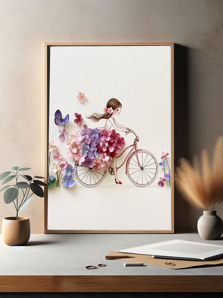 Flower Girl Bicycle Illustration Poster. — room view 2