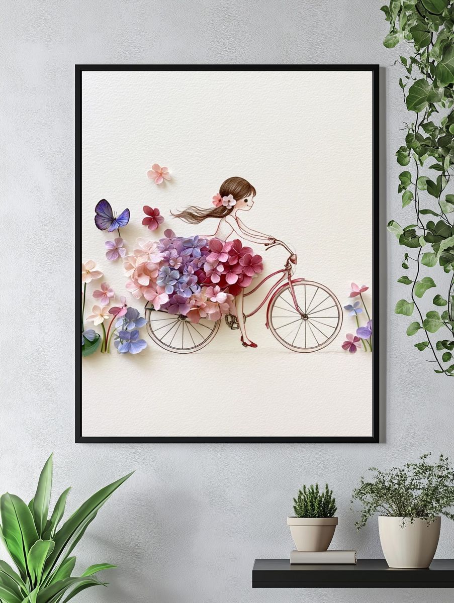 Flower Girl Bicycle Illustration Poster. — room view 4