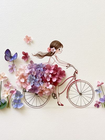 Flower Girl Bicycle Illustration Poster.