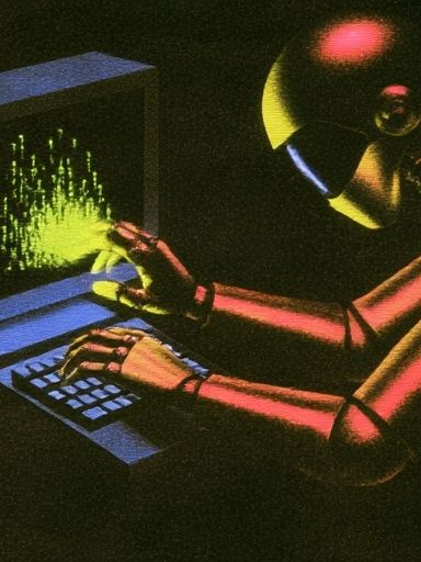 Cyberpunk Computer Operator Print. poster detail
