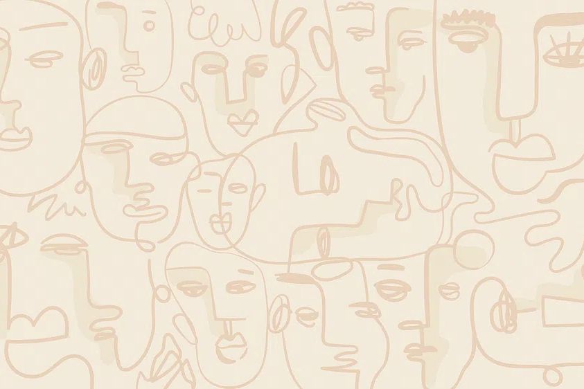 Abstract face line drawing beige. poster — illustration art