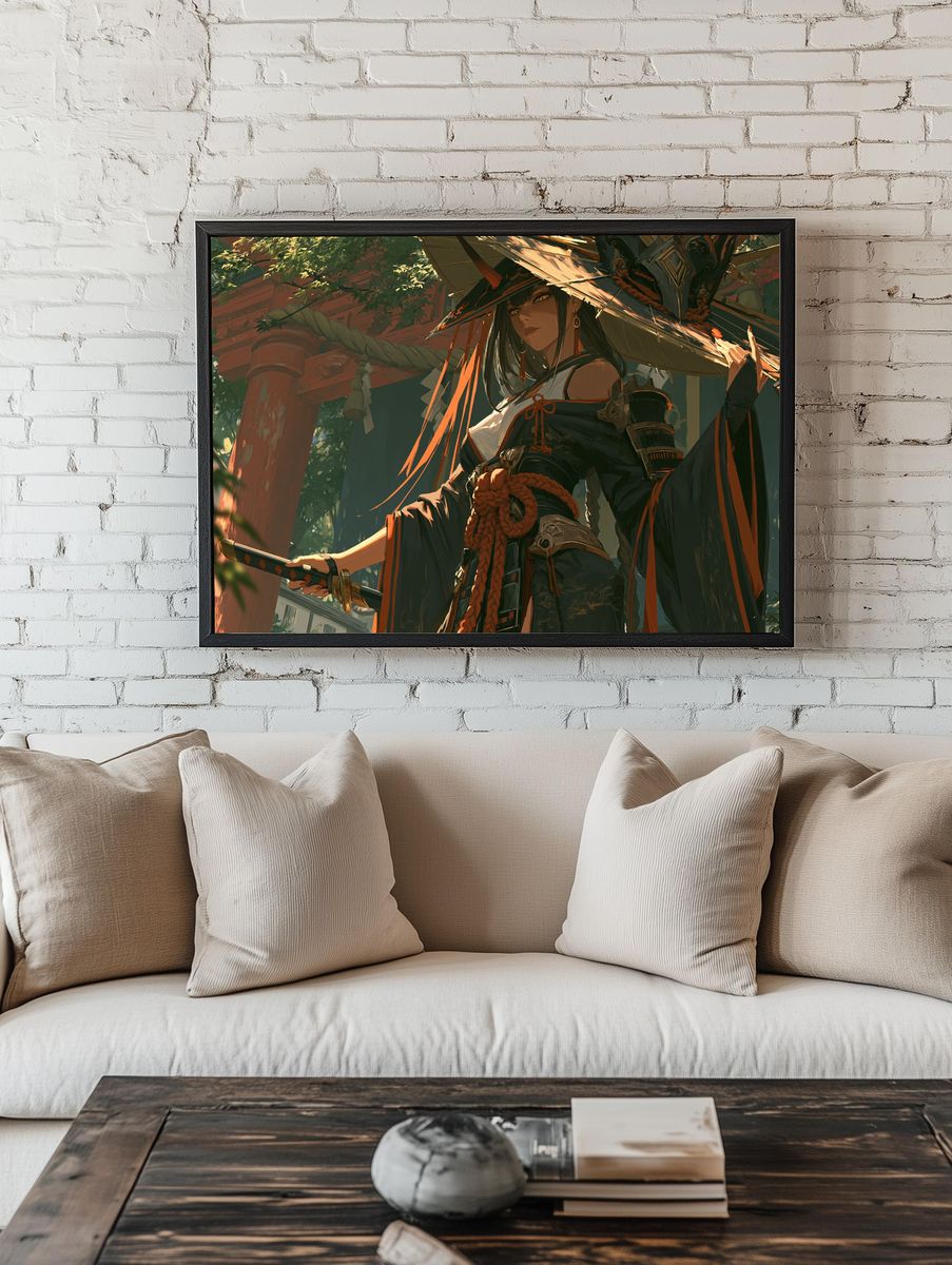 Samurai Shrine Guardian Digital Art Poster. room preview