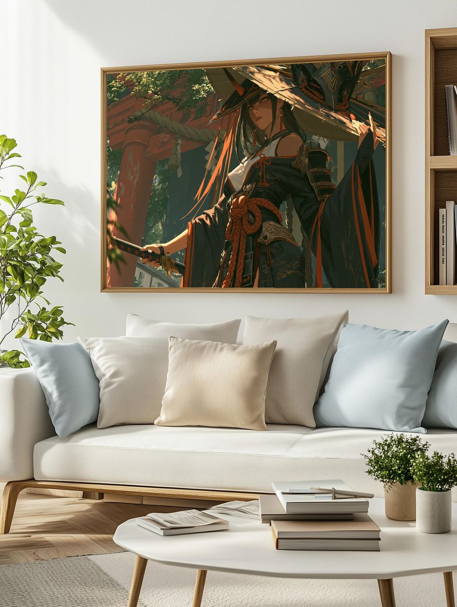 Samurai Shrine Guardian Digital Art Poster. — room view 2