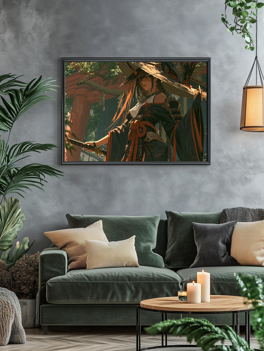 Samurai Shrine Guardian Digital Art Poster. — room view 4