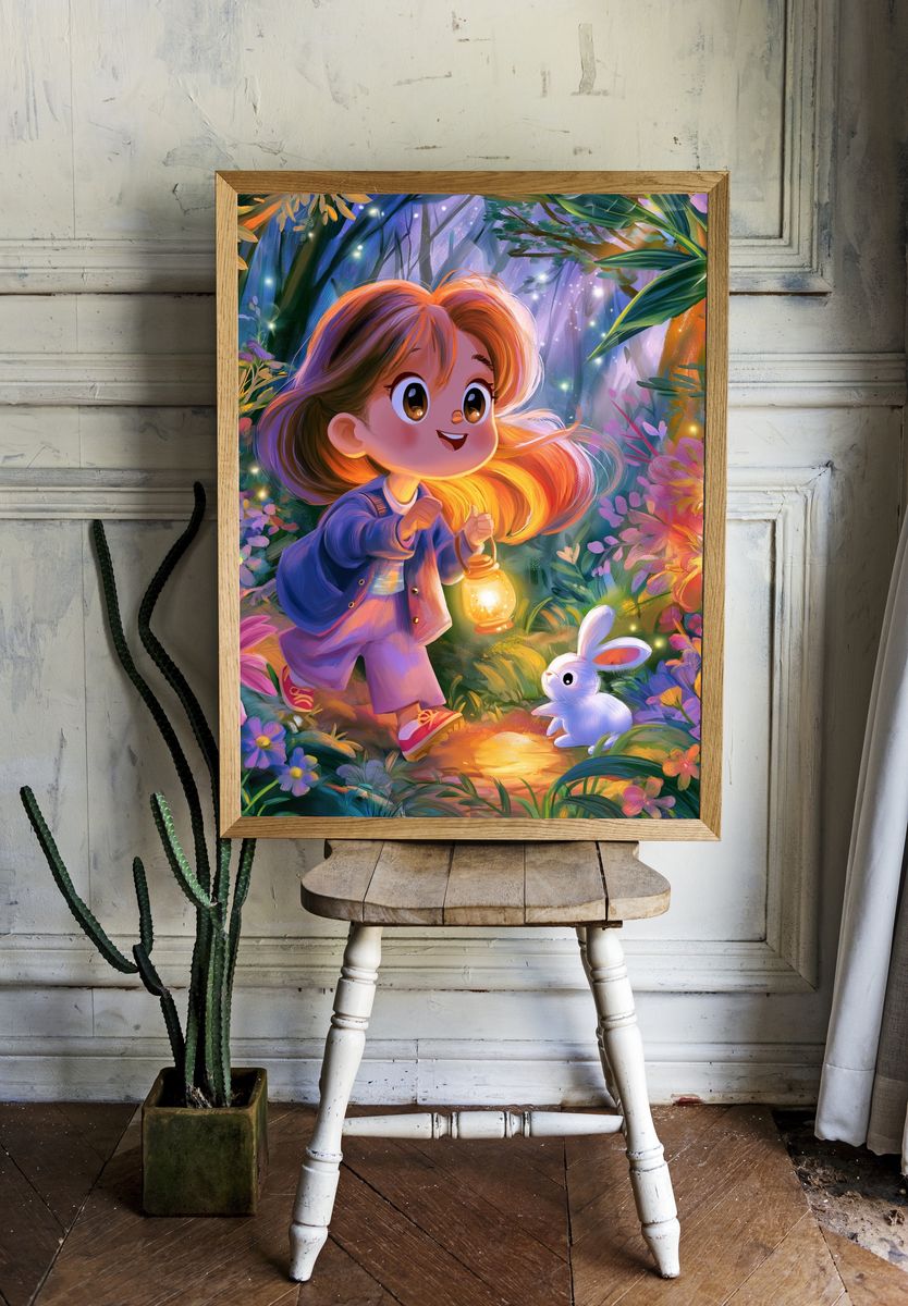 Enchanted Forest Girl Illustration Poster. room preview