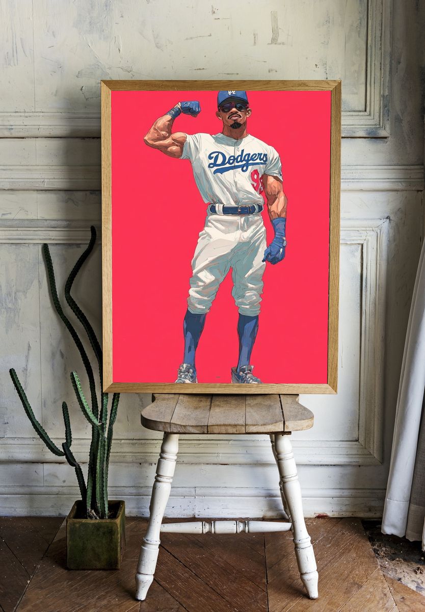 Dodgers Baseball Player Illustration Poster. — room view 1