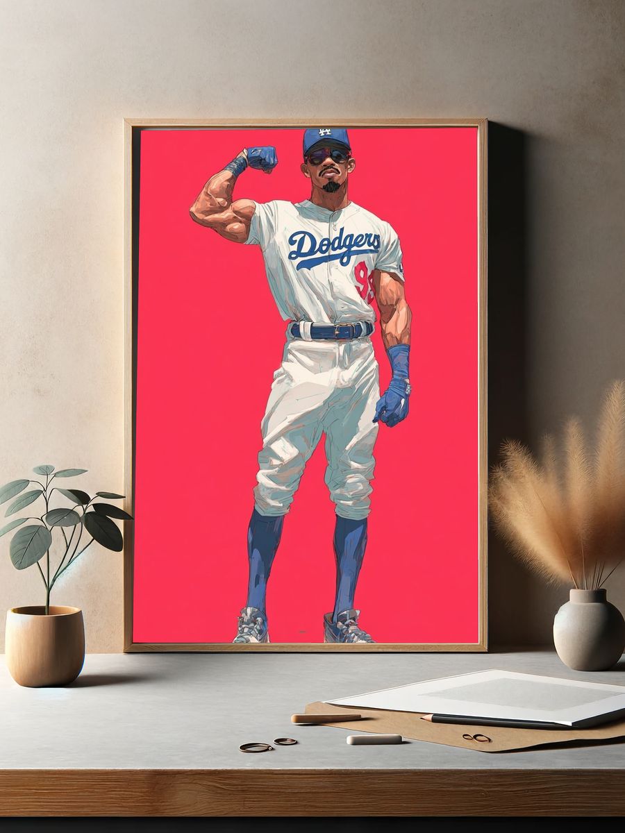 Dodgers Baseball Player Illustration Poster. — room view 2