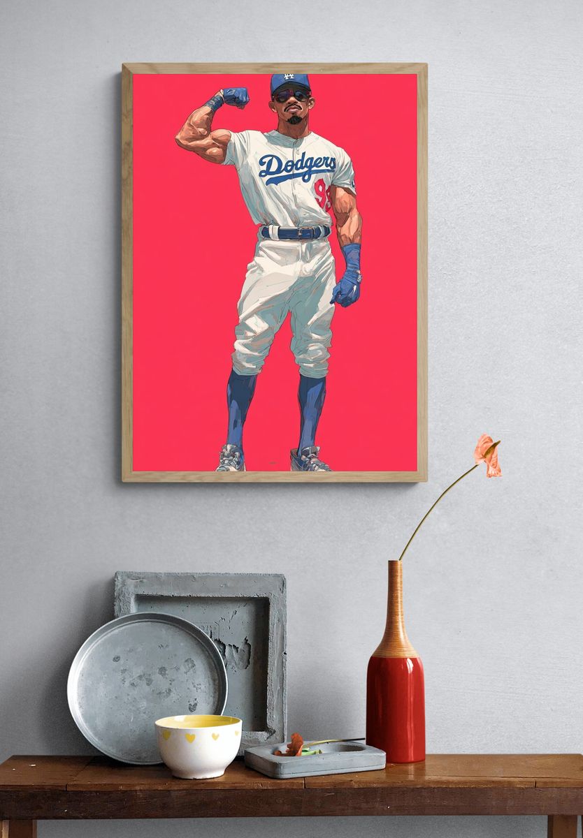 Dodgers Baseball Player Illustration Poster. — room view 3