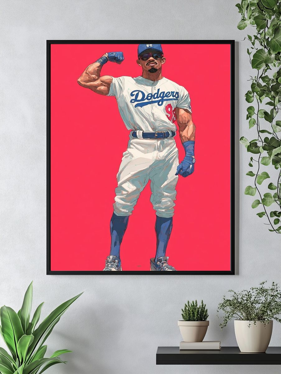 Dodgers Baseball Player Illustration Poster. — room view 4