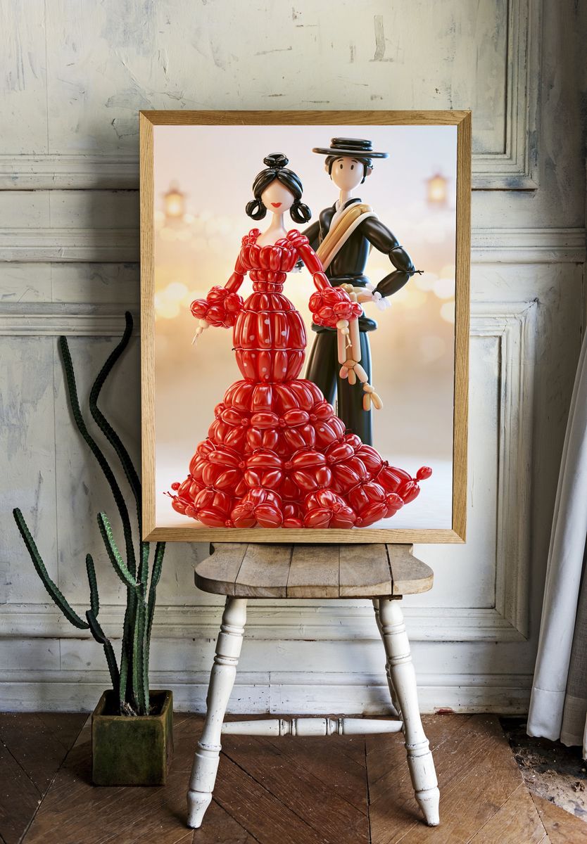 Balloon Flamenco Couple Illustration Poster. room preview