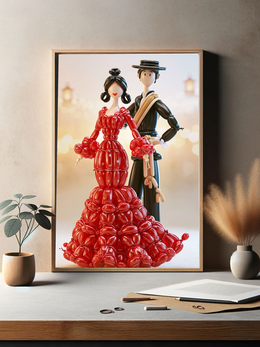Balloon Flamenco Couple Illustration Poster. — room view 2