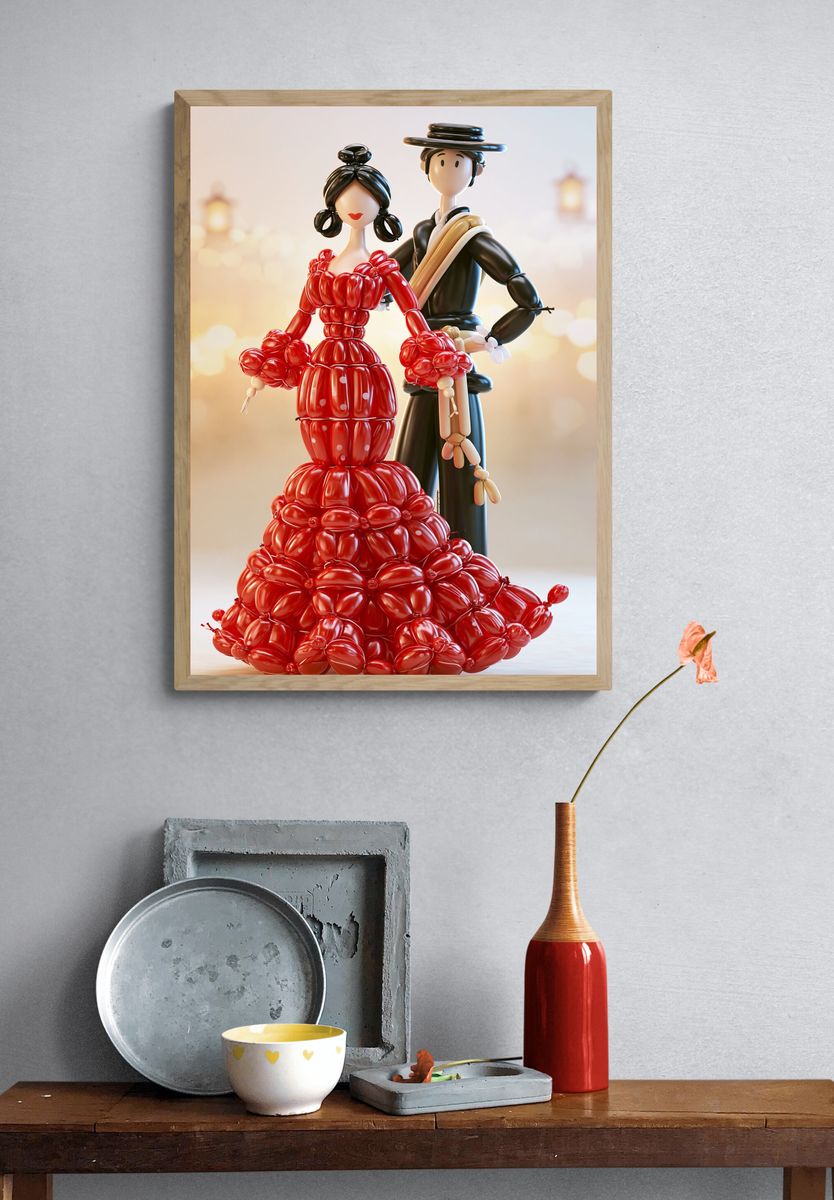 Balloon Flamenco Couple Illustration Poster. — room view 3