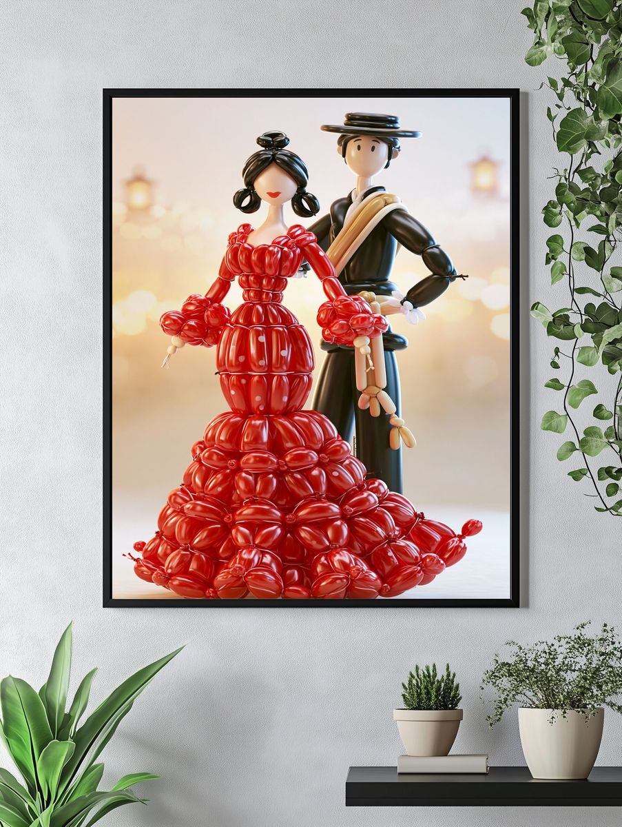 Balloon Flamenco Couple Illustration Poster. — room view 4