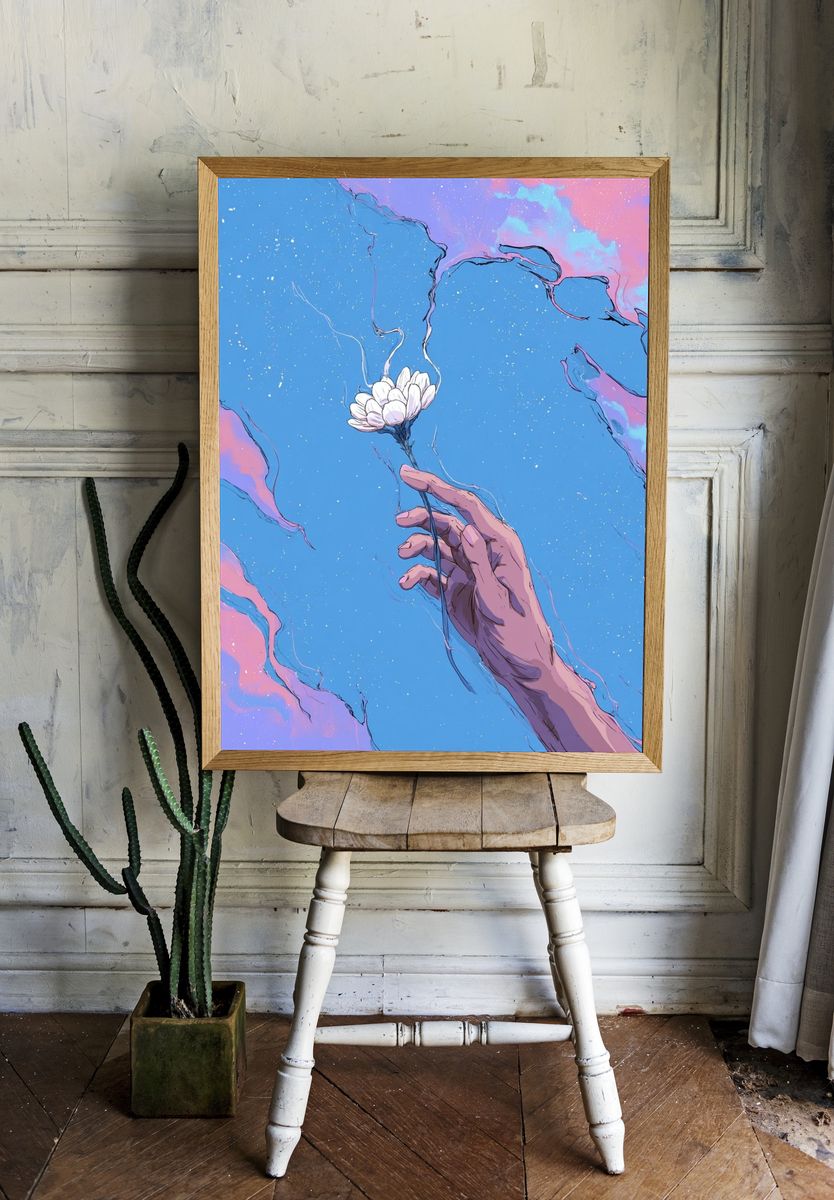 Dreaming Hand Flower Illustration Poster. — room view 1