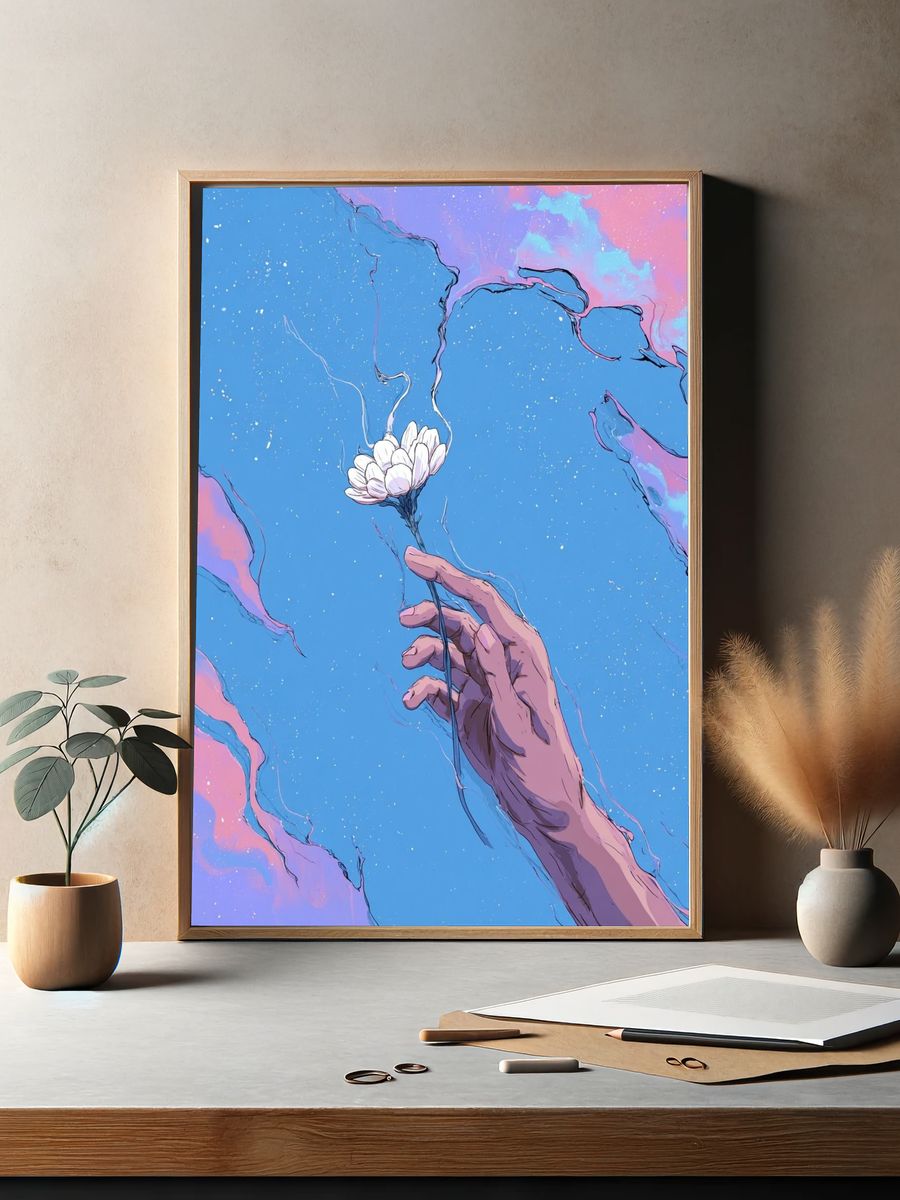Dreaming Hand Flower Illustration Poster. — room view 2