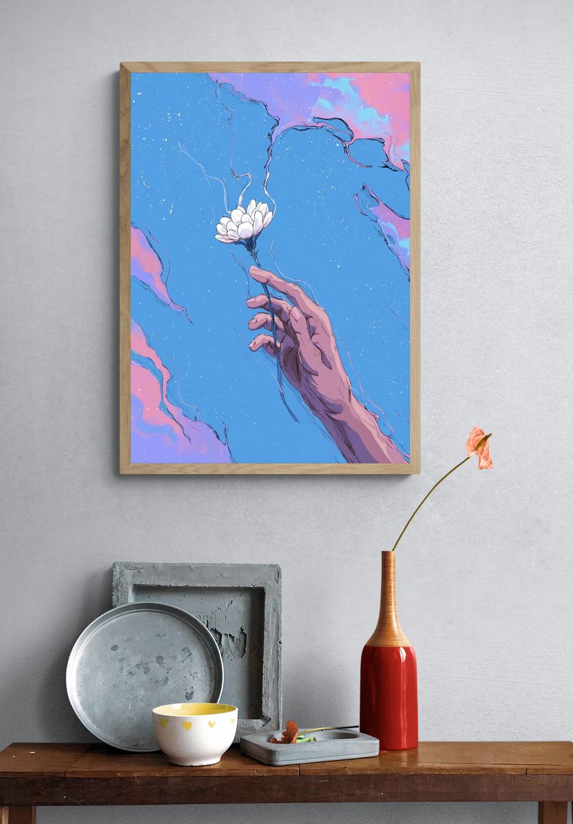 Dreaming Hand Flower Illustration Poster. — room view 3