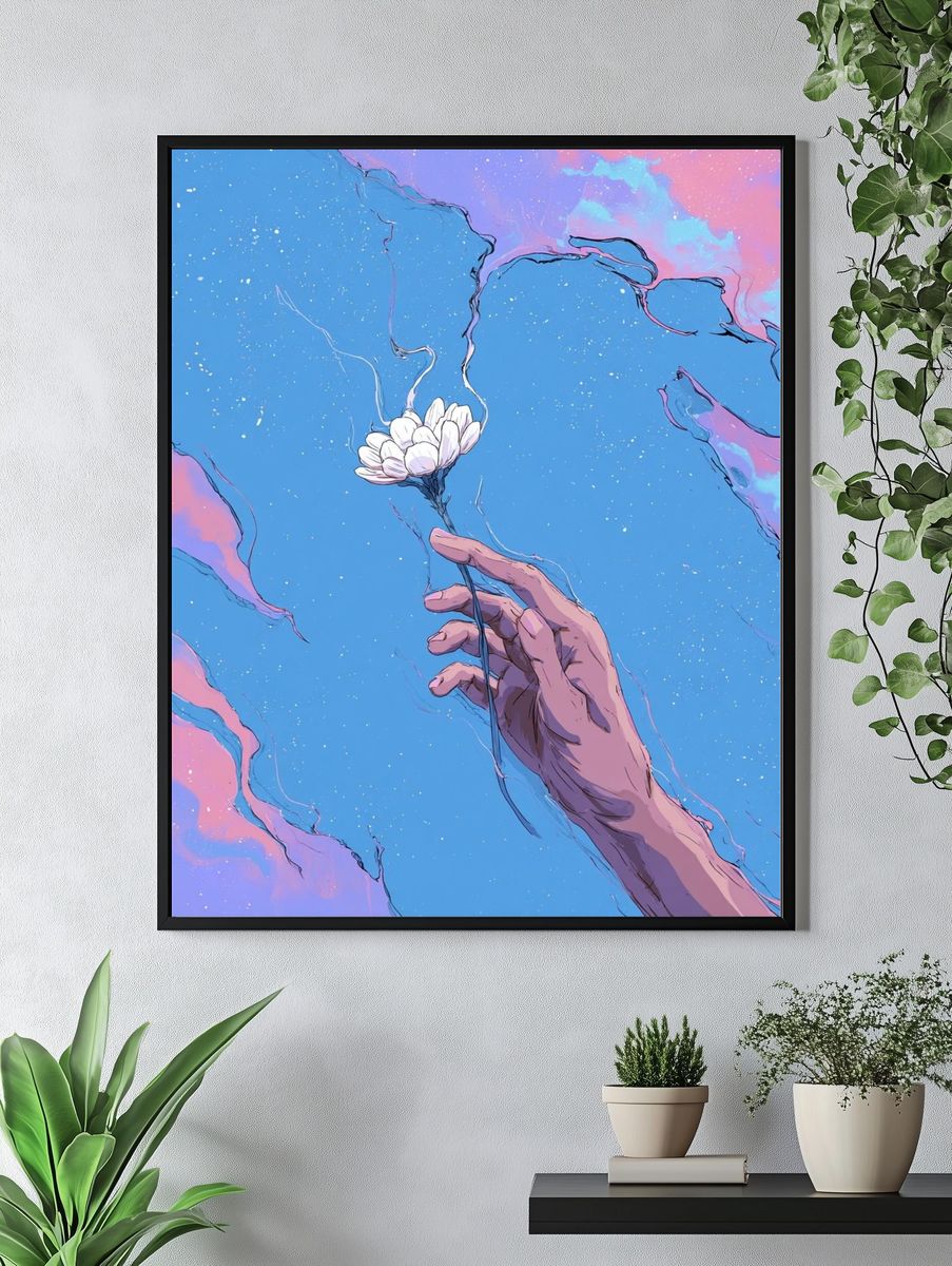 Dreaming Hand Flower Illustration Poster. — room view 4