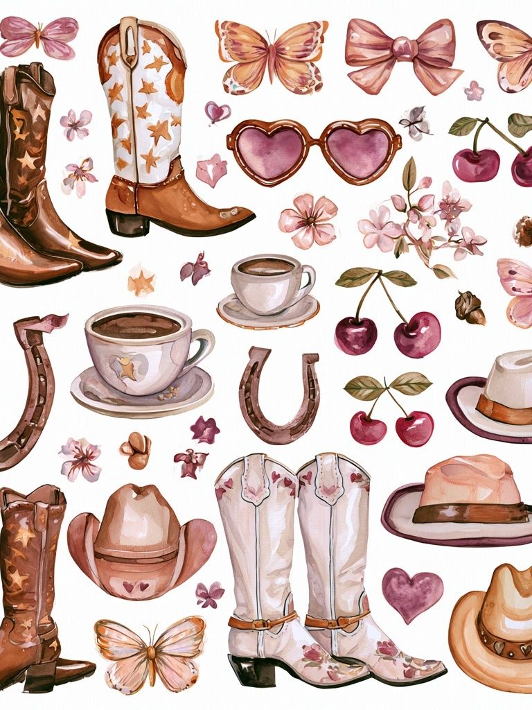 Cowgirl Boots and Cherry Watercolor Print. poster — illustration art