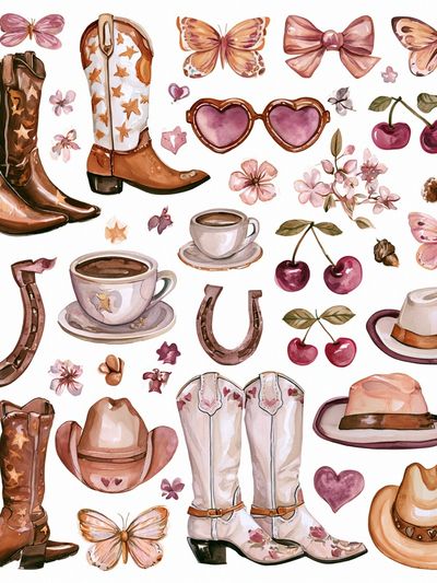 Cowgirl Boots and Cherry Watercolor Print.