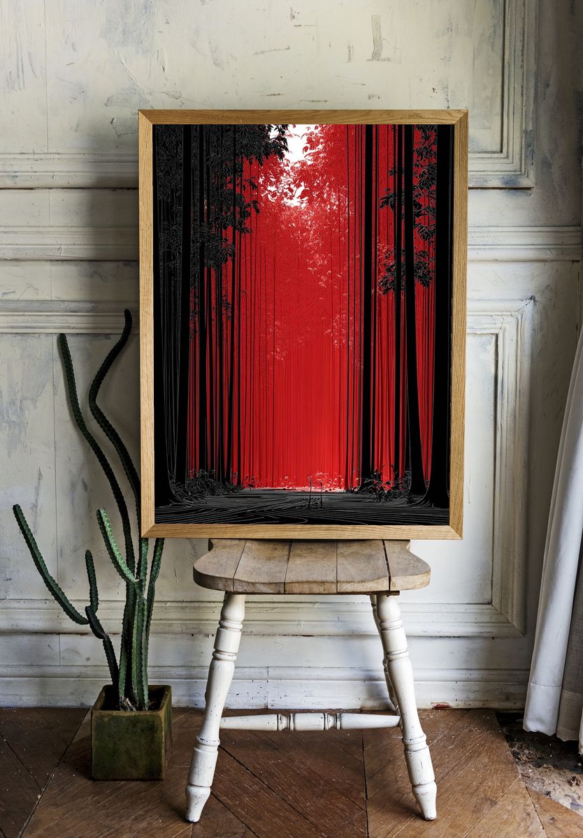 Red Forest Glow Illustration Poster. — room view 1