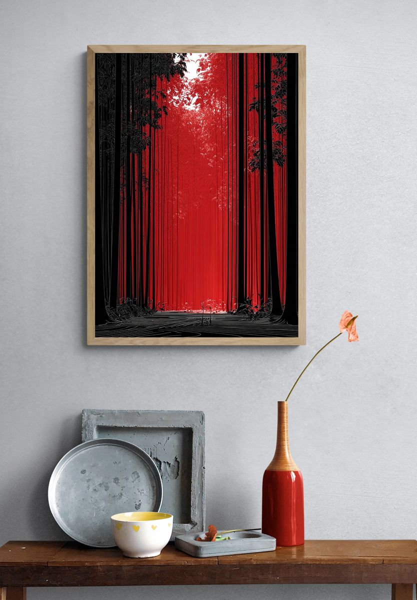 Red Forest Glow Illustration Poster. — room view 3