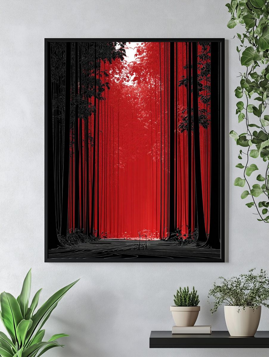 Red Forest Glow Illustration Poster. — room view 4
