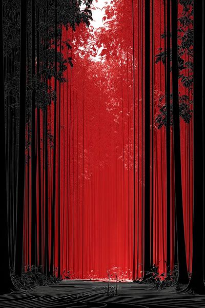 Red Forest Glow Illustration Poster.