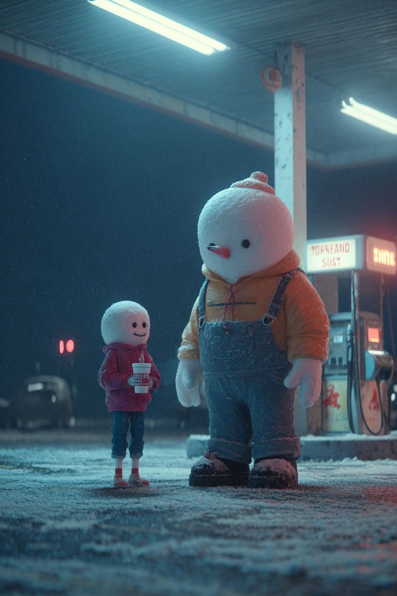 Snowman Duo Night Scene Poster. poster detail