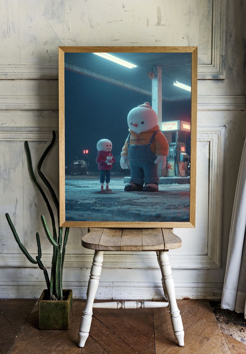 Snowman Duo Night Scene Poster. room preview