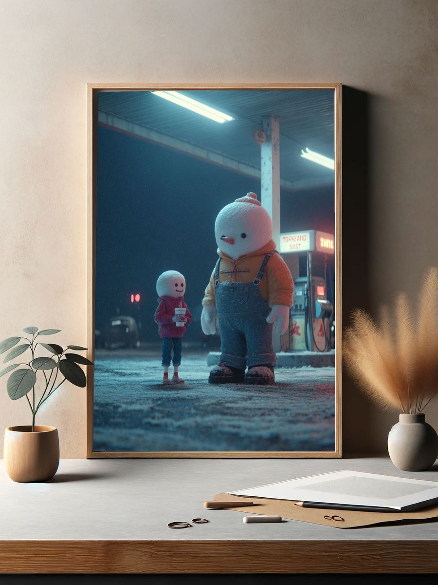 Snowman Duo Night Scene Poster. — room view 2
