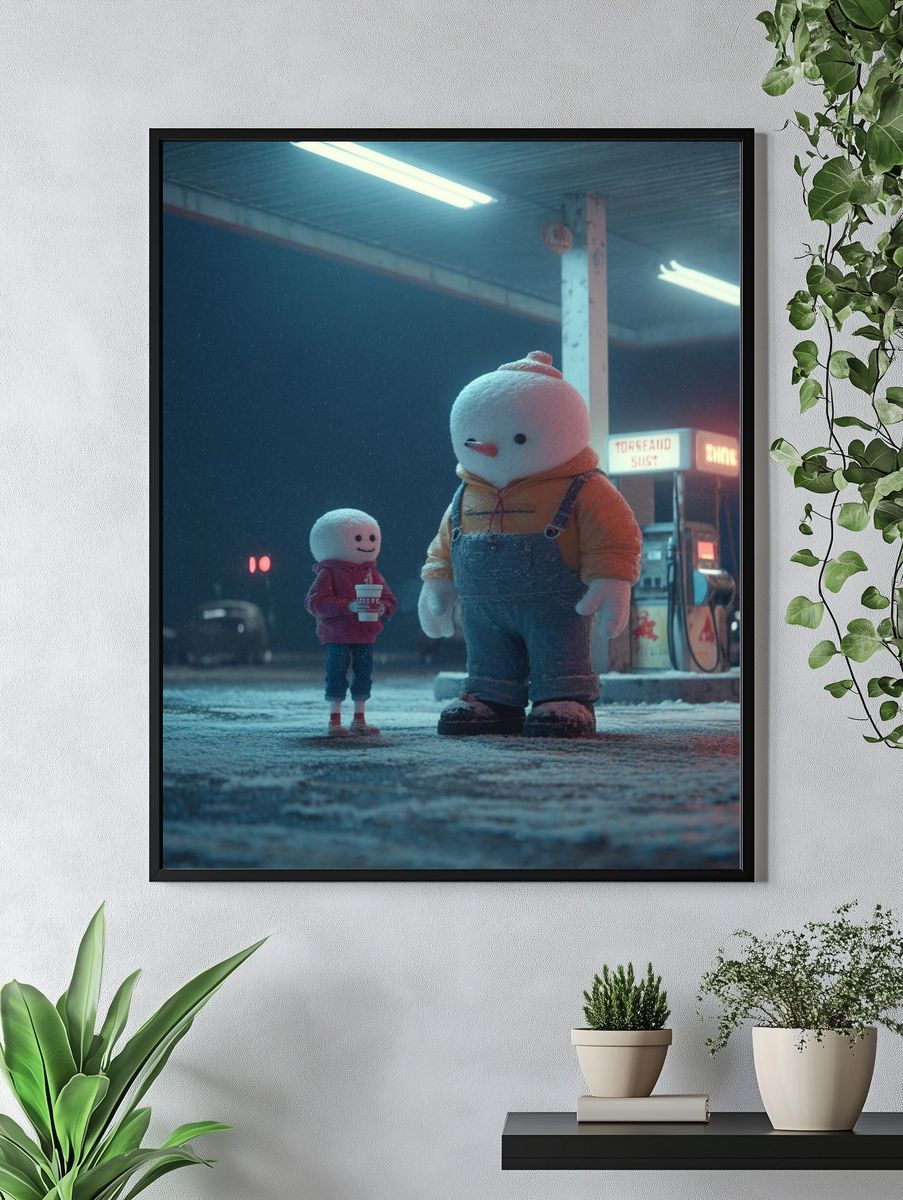 Snowman Duo Night Scene Poster. — room view 4