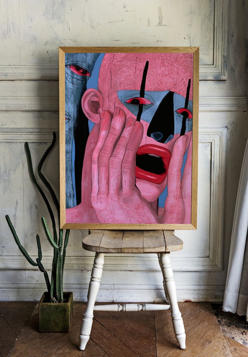 Surreal Masked Face Illustration Poster. room preview