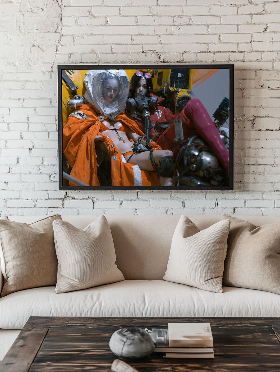 Cyberpunk Astronauts Illustration Poster. room preview