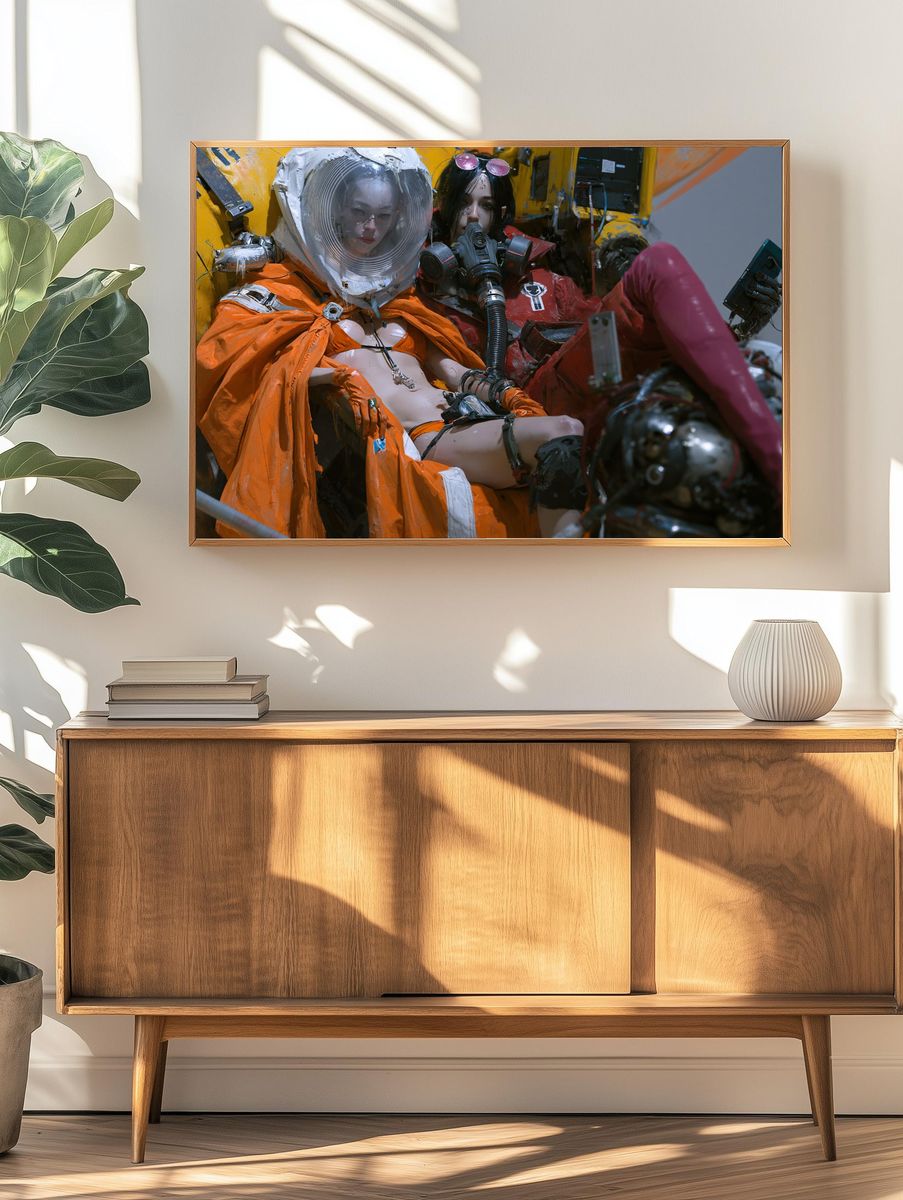 Cyberpunk Astronauts Illustration Poster. — room view 3