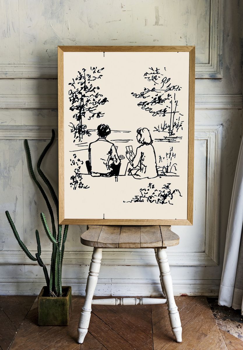 Couple by the Lake Ink Print. room preview