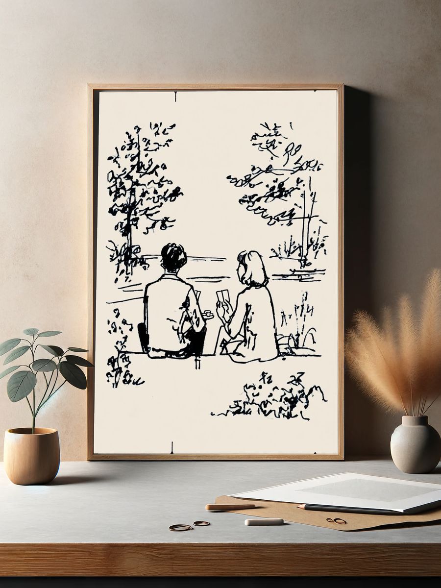 Couple by the Lake Ink Print. — room view 2