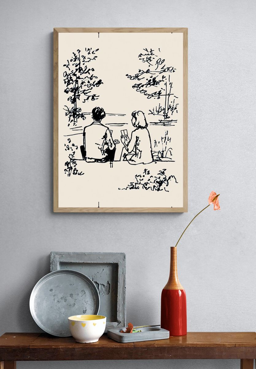 Couple by the Lake Ink Print. — room view 3