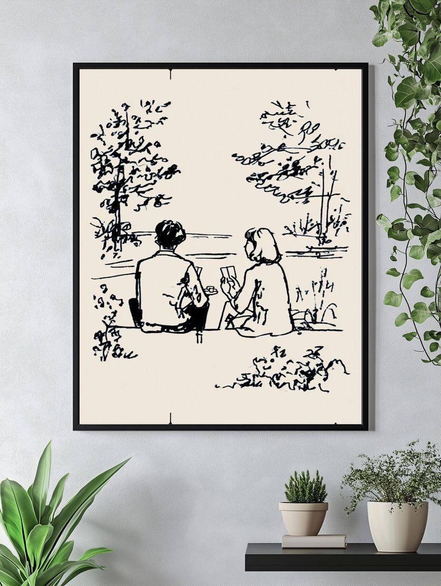 Couple by the Lake Ink Print. — room view 4