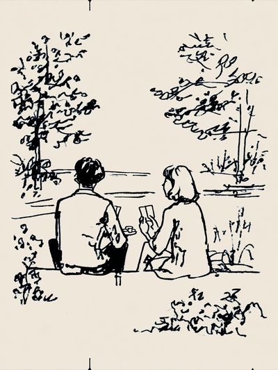 Couple by the Lake Ink Print.