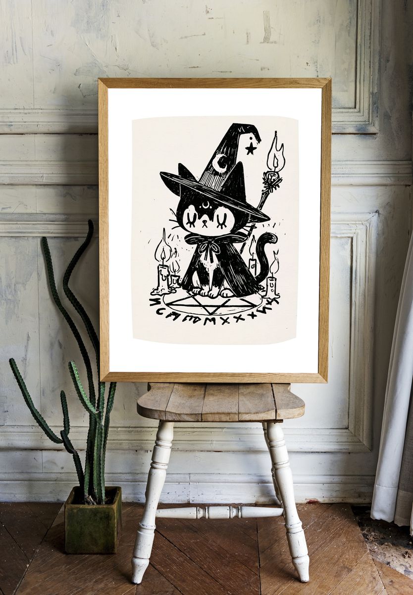 Witch Cat Ink Poster. — room view 1