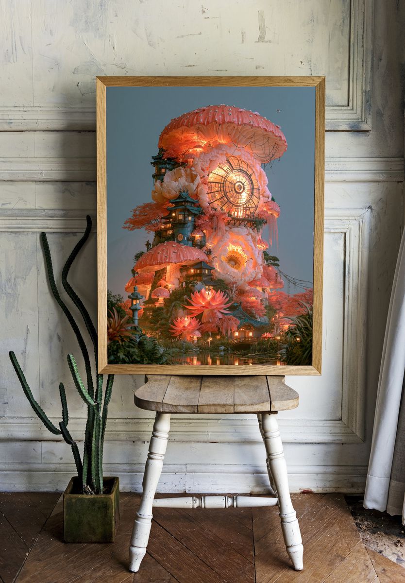 Enchanted Mushroom Garden Print. room preview
