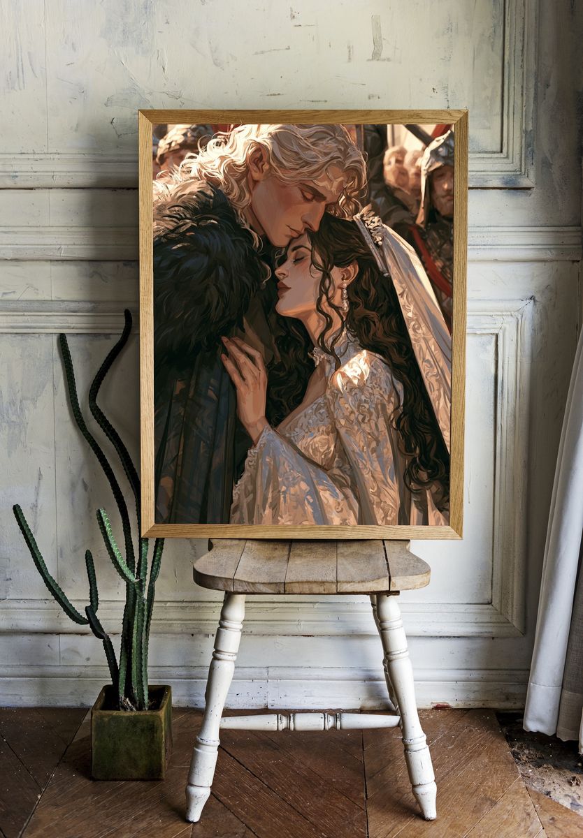 Fantasy Wedding Embrace Illustration Poster. room preview