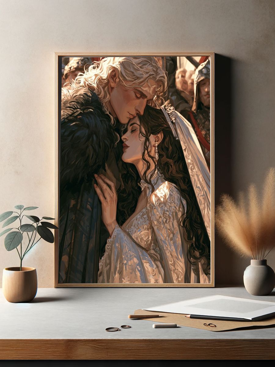 Fantasy Wedding Embrace Illustration Poster. — room view 2